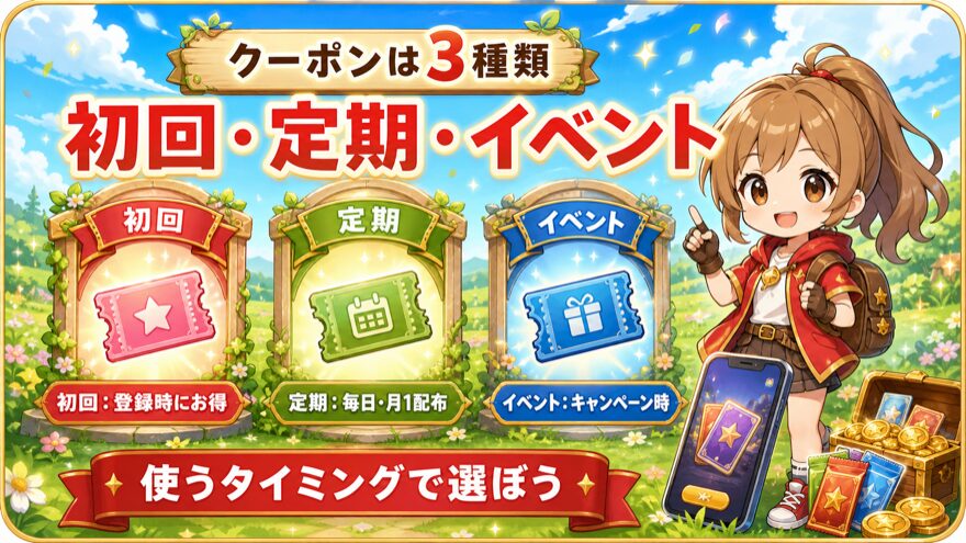 オンラインオリパのクーポン3種類を示す図解