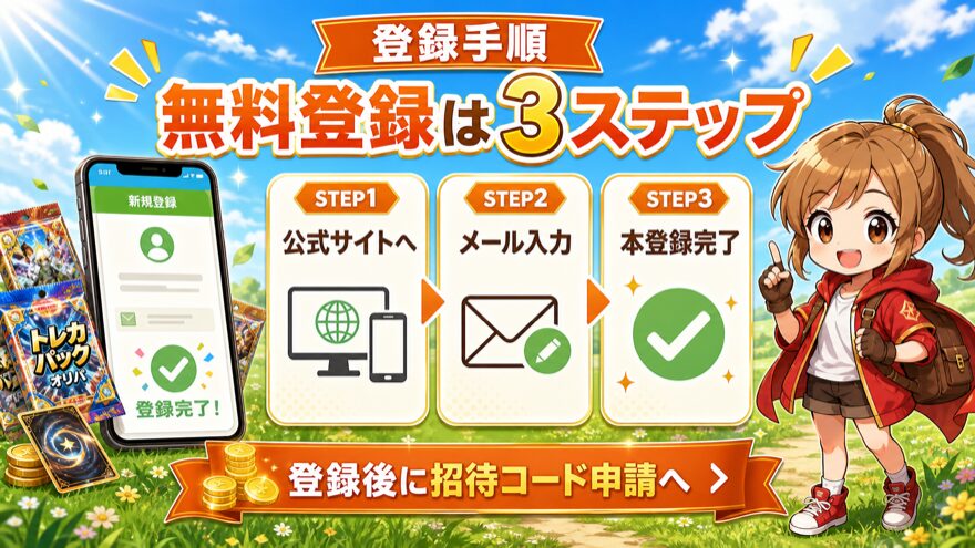 どっかん!トレカの無料登録手順を3ステップで解説した図解