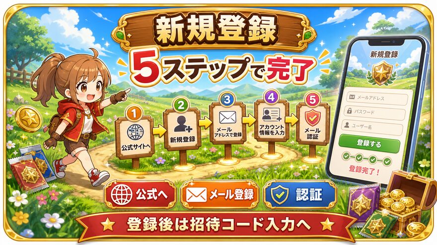 フォーチュンクッキーの公式サイト新規登録手順を示す図解