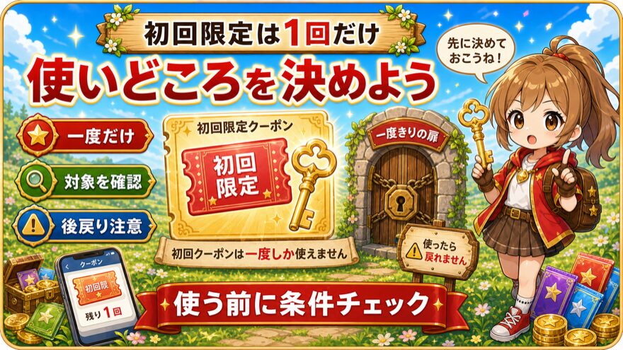 初回限定クーポンの注意点を示す図解