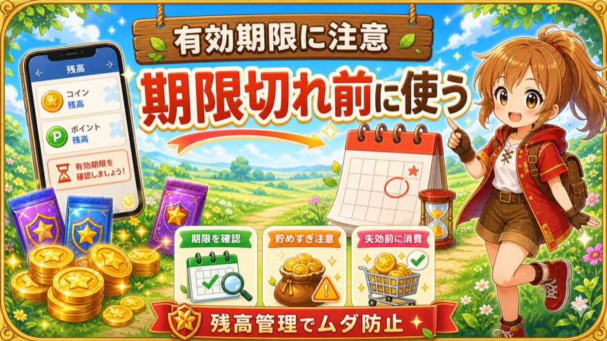 ポイントやコインの有効期限に注意する図解