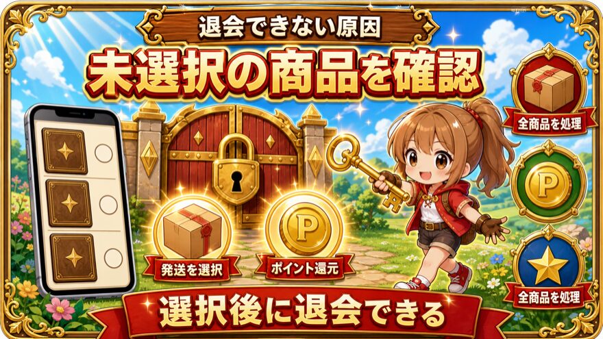 未選択の商品があるとクローブオリパを退会できない図解