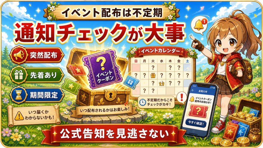 イベントクーポンの不定期配布を示す図解
