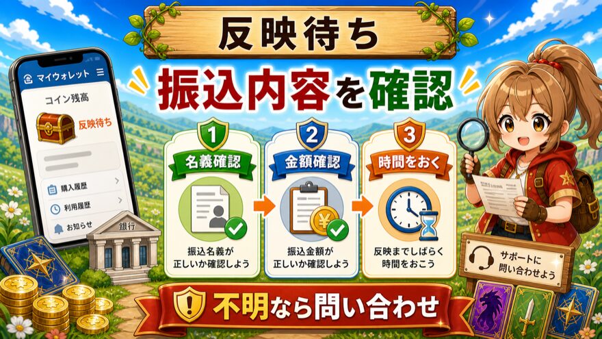 オリパスマッシュで銀行振込のコインが反映されない場合の確認点