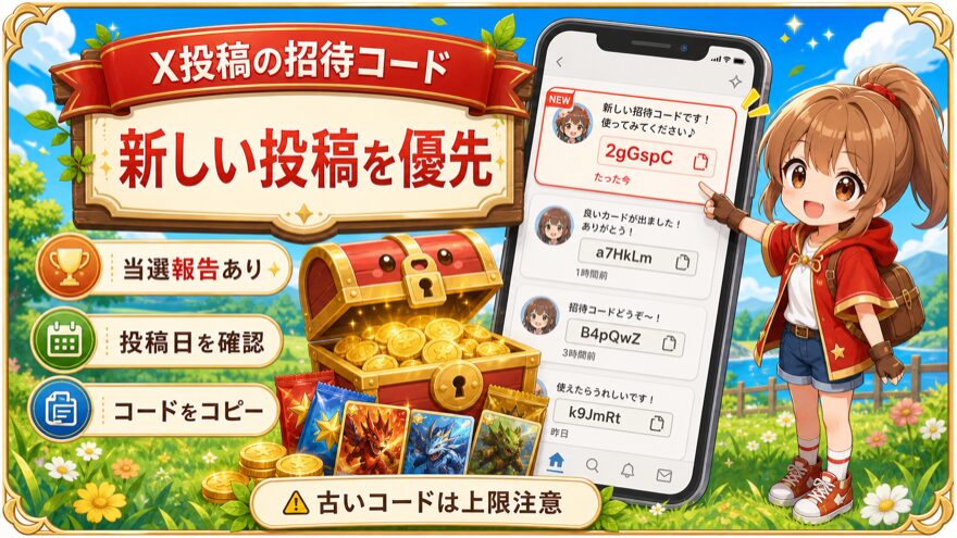 オリパワンのX招待コード掲示板を示す図解