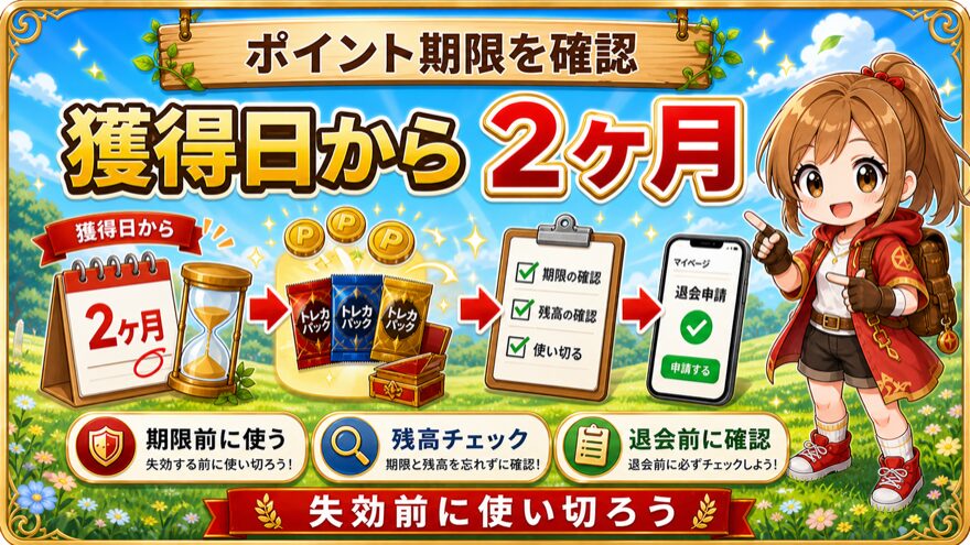 アイリストレカのポイント有効期限は獲得日から2ヶ月であることを示す図解