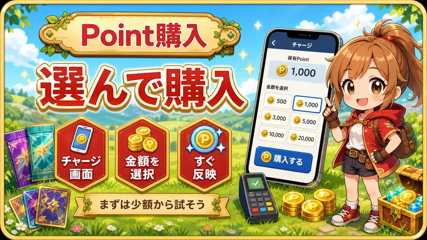 オリパフリークスでポイントを購入する流れを示す図解