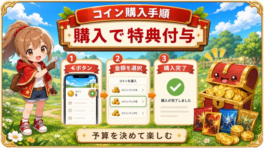 オリパワンのコイン購入手順を示す図解
