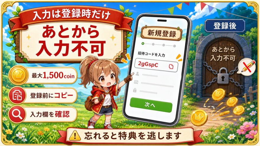 オリパワン招待コードは新規登録時のみ入力可能な注意図