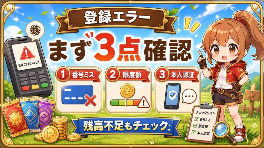クレジットカード登録エラー時の確認点を示す図解