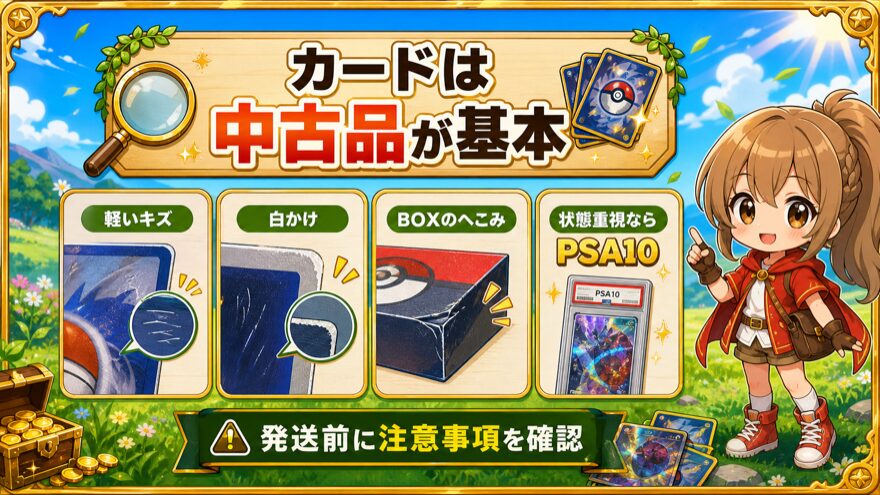 アイリストレカの当たるカードは新品ではないを示す図解