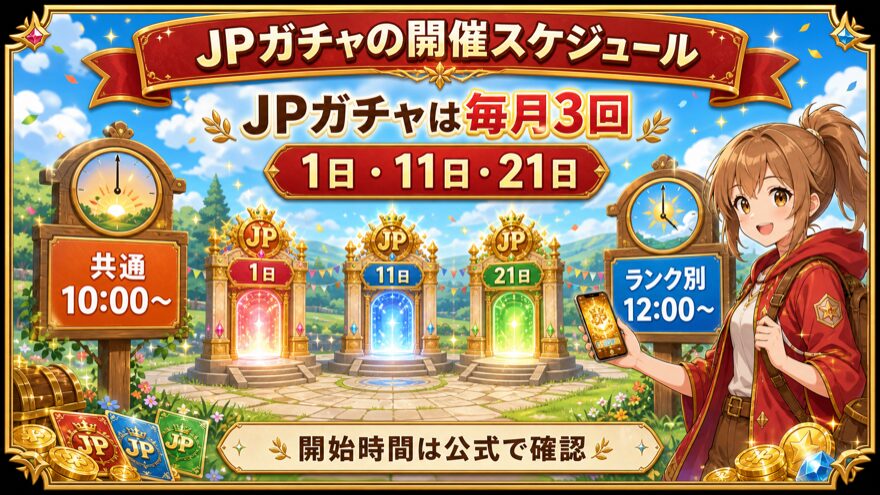 DOPAジャックポットガチャの開催日と販売開始時間を示す図解