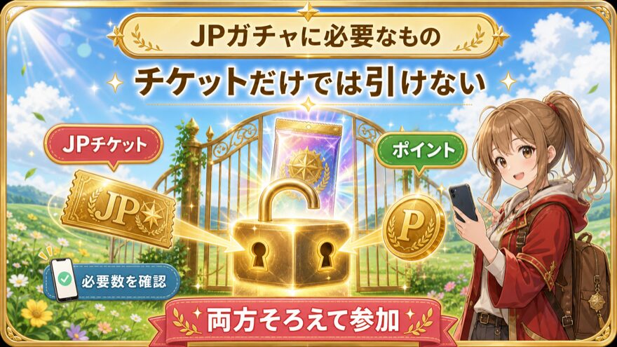 DOPAのJPガチャに必要なチケットとポイントを示す図解