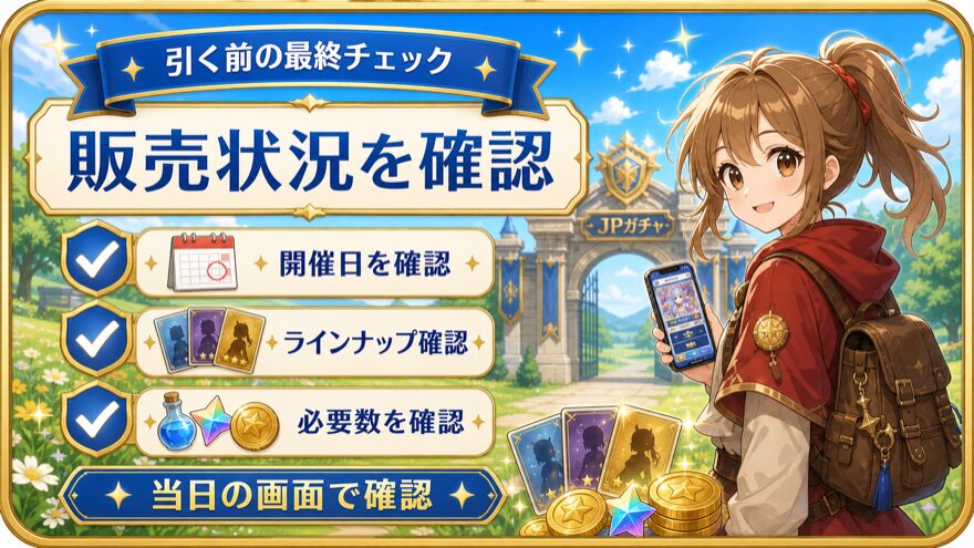 DOPAのJPガチャを引く前に販売状況を確認する図解