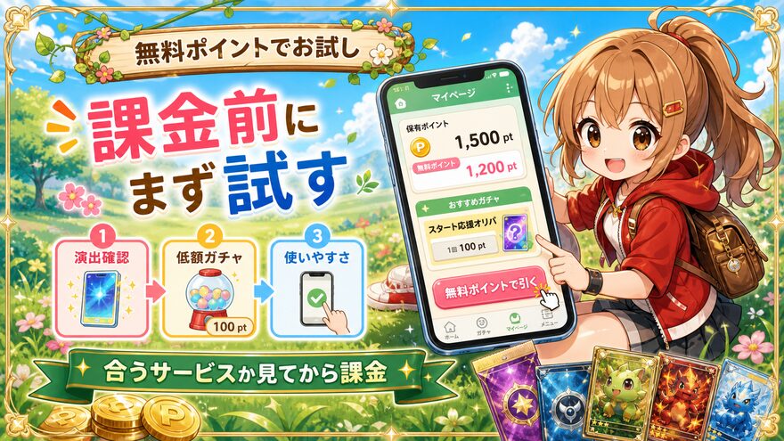 無料ポイントでガチャを試すの図解