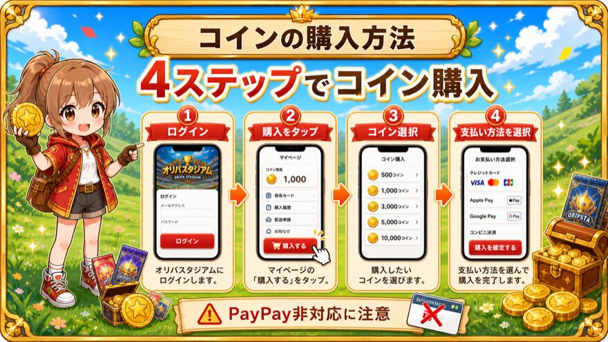 オリパスタジアムのコイン購入方法の図解