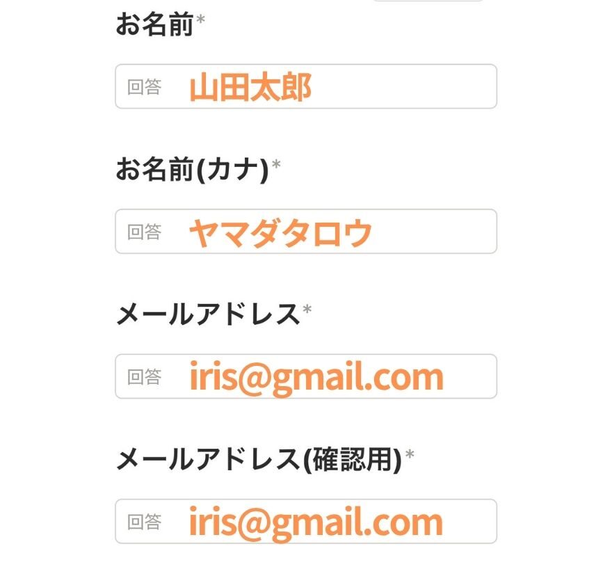 お問い合わせフォームに登録メールアドレスを入力する画面