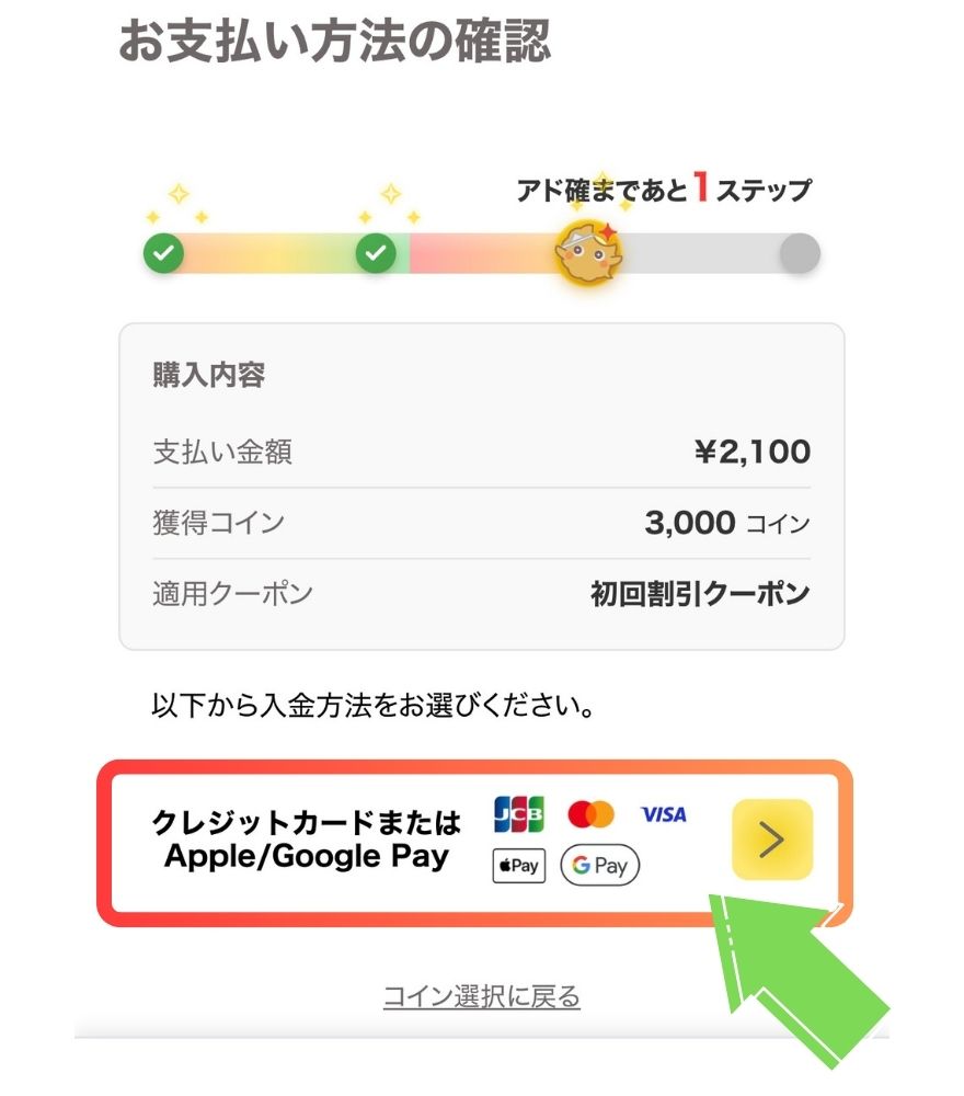 フォーチュンクッキーのクレジットカード支払い手順1