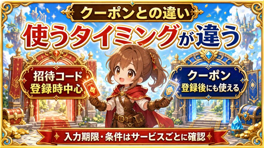 招待コードとクーポンの使うタイミングの違い