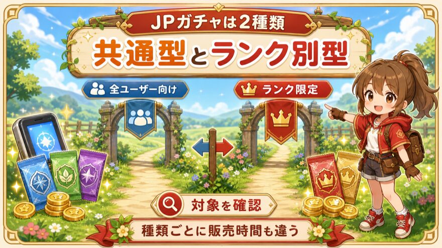 DOPAジャックポットガチャのランク共通とランク別の違いを示す図解