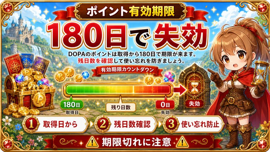 DOPAポイントの有効期限は獲得日から180日である注意点