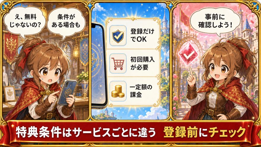 招待特典の条件はサービスごとに異なるため登録前に確認