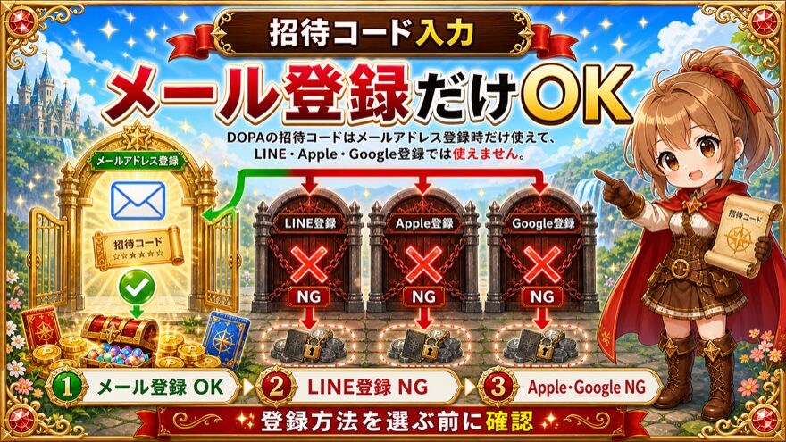 DOPA招待コードはメールアドレス登録でしか使えない注意点