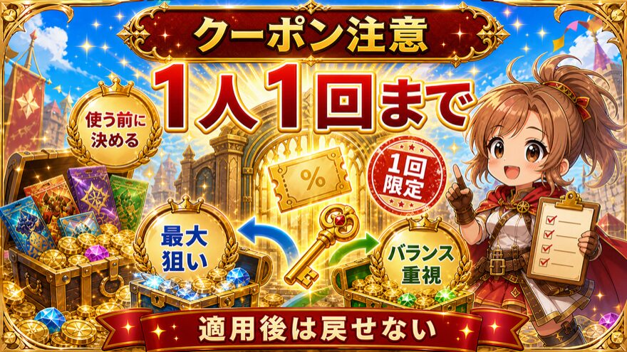 ポケットクロスクーポンコードは1人1回までを示す図解