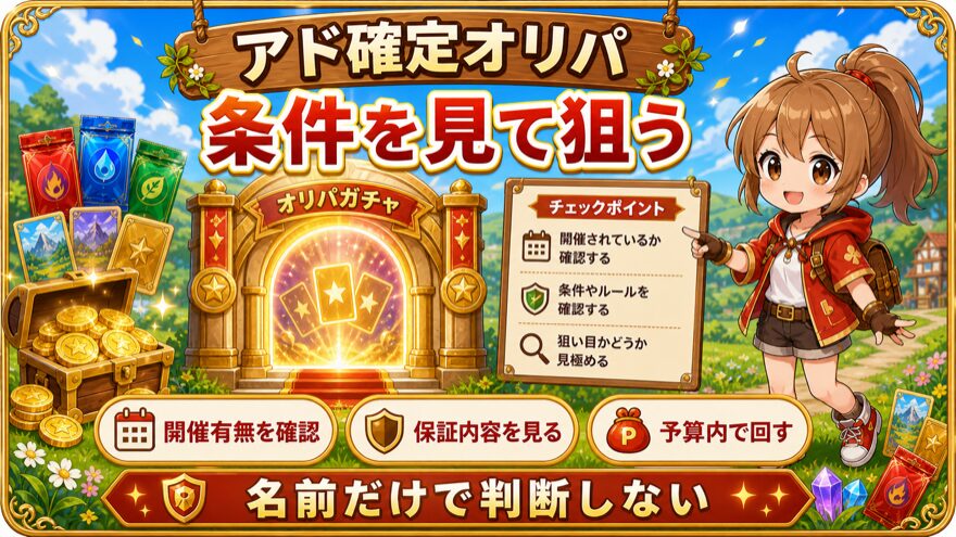 ポケットクロスのアド確定オリパ条件確認を示す図解