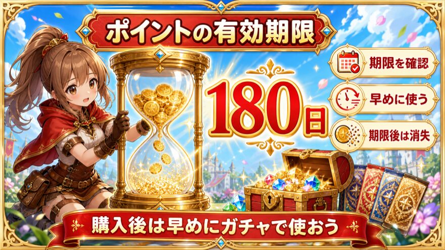 オリパフリークスのポイント有効期限が180日であることを示した図解