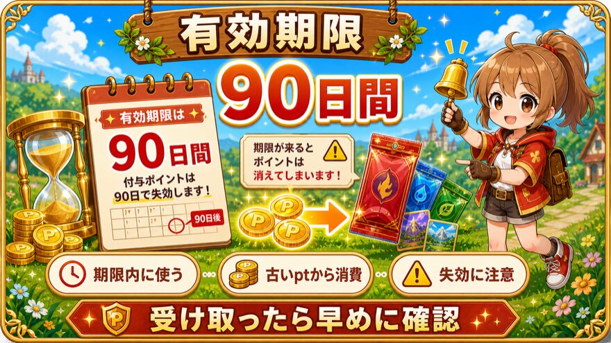 ポケットクロス付与ポイントの有効期限90日間を示す図解