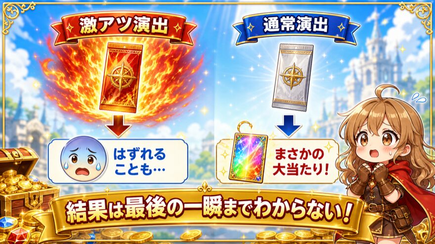 イブガチャの演出は結果が最後までわからないことを示す図解