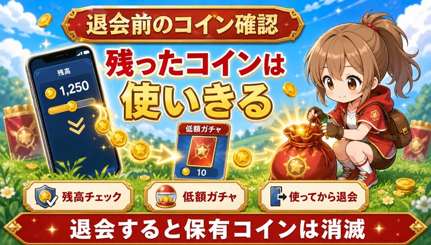 オリパワン退会前に保有コインを使いきる方法を示す図解