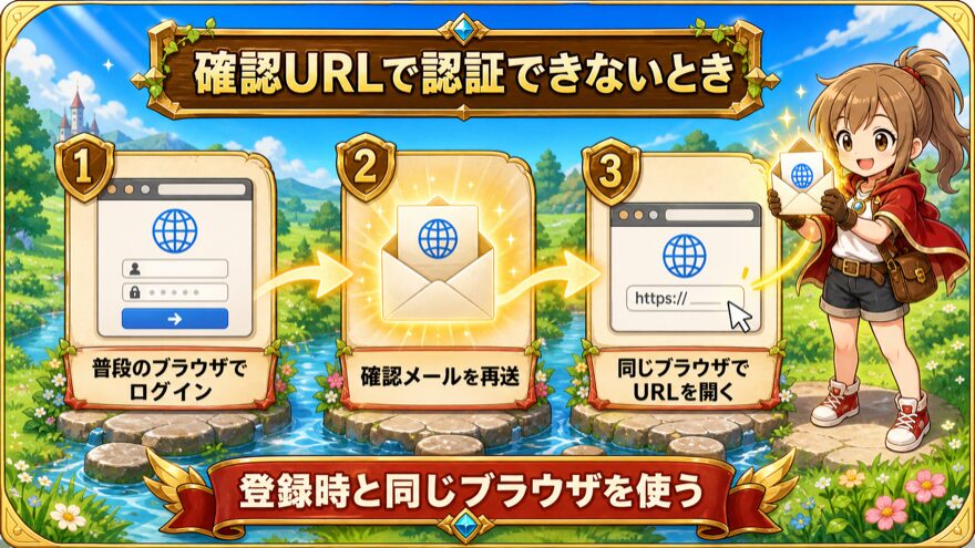 メールの確認URLを押しても認証が完了しないときの対処手順