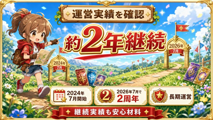 オリパワンが約2年間運営されている実績を示す図解