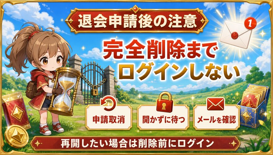 オリパワン退会申請後のログイン注意を示す図解