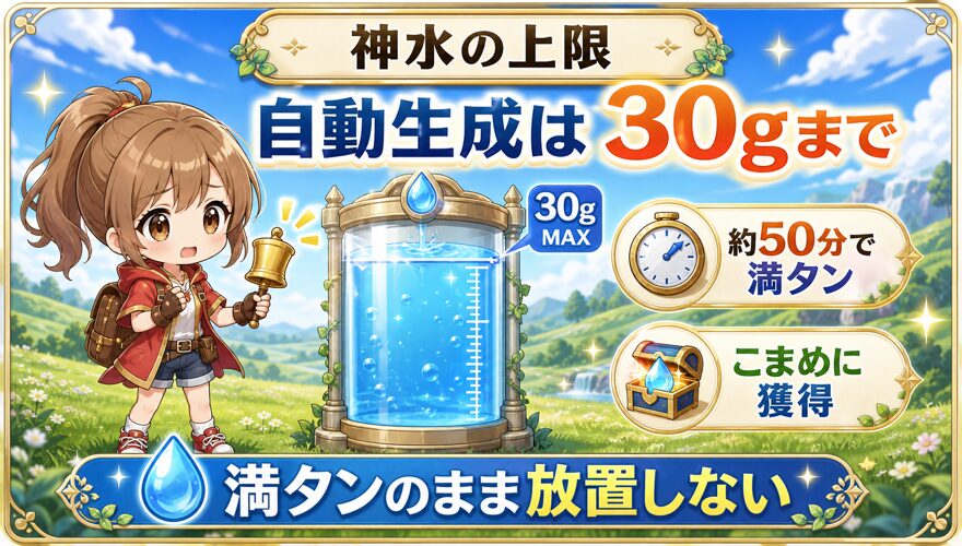 オリくじファームの神水は自動生成30gが上限