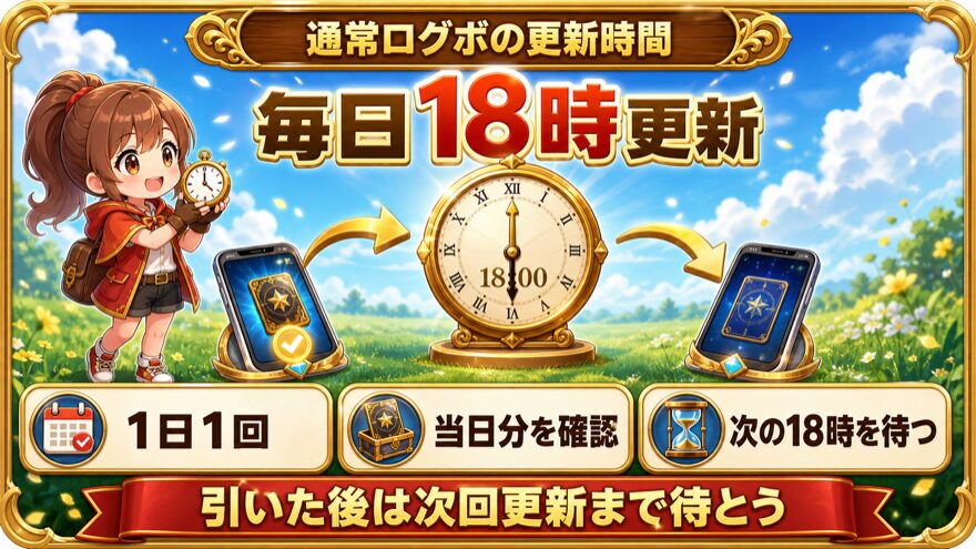 エクストレカの通常ログインボーナスが毎日18時に更新されることを示す図解
