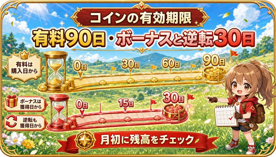 オリくじの有料コイン・ボーナスコイン・逆転限定コインの有効期限