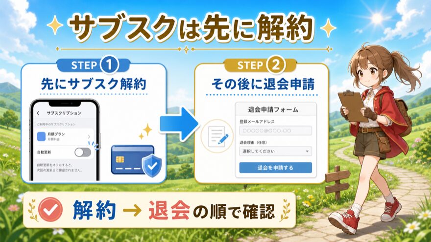 イブガチャのサブスク解約後に退会申請する順番