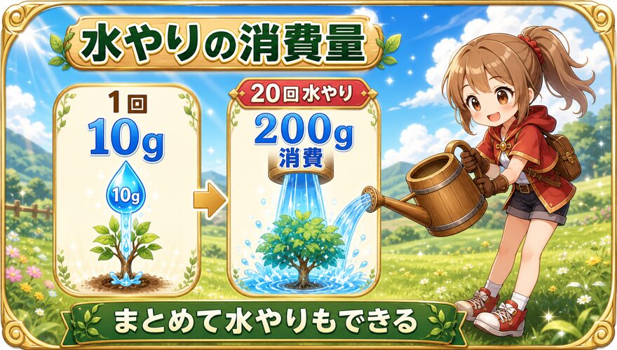 オリくじファームの水やりは1回10g・20回200g