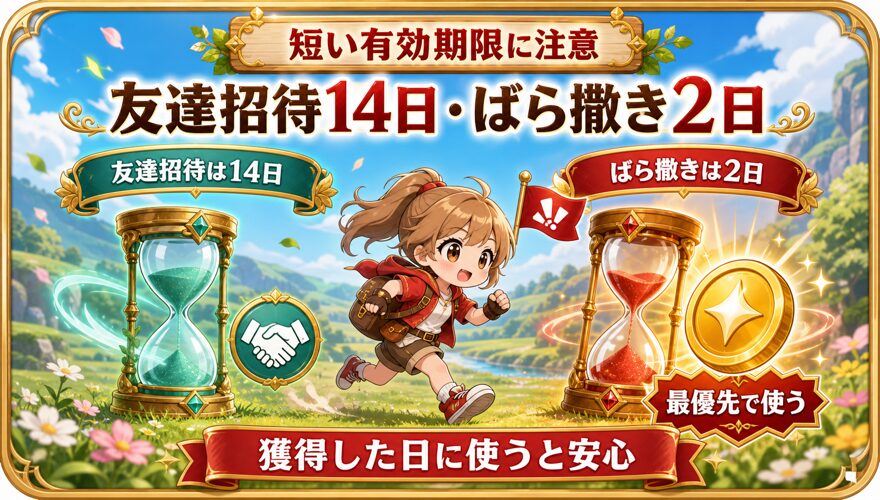 オリくじの友達招待限定コインとばら撒き専用コインの有効期限