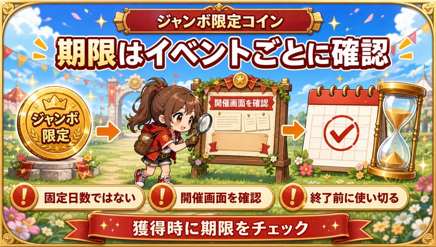 オリくじのジャンボ限定コインの有効期限を確認する方法