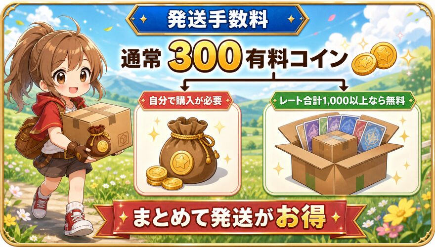 オリくじファーム報酬の発送手数料は通常300有料コイン