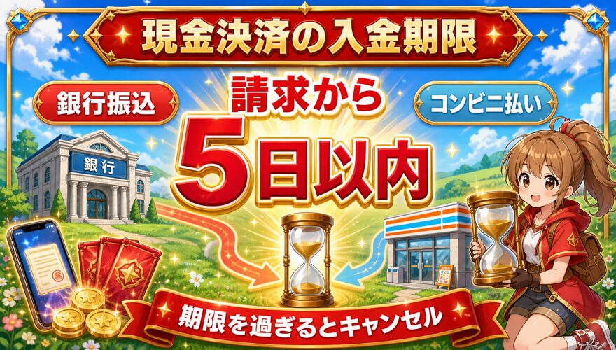 オリパワンの銀行振込とコンビニ払いは請求から5日以内に支払う図解