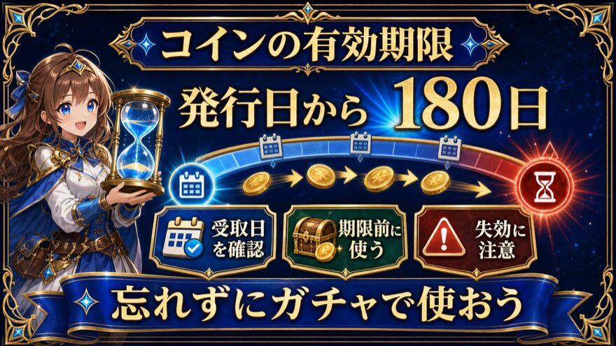 PANDORAオリパのコイン有効期限が発行日から180日であることを示す図解