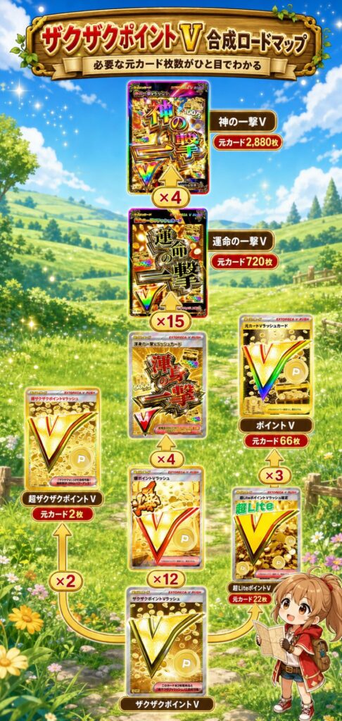 ザクザクポイントVラッシュから作れる上位カードの合成ロードマップ