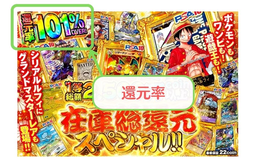 オリくじの還元率101%OVERガチャのバナー