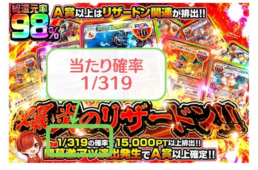 DOPAの319ガチャで当たり確率1/319の表示を示す図解