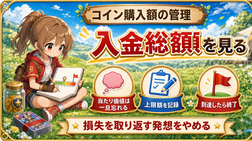 オリパワンのコイン購入額と上限額で予算を管理する方法を示す図解